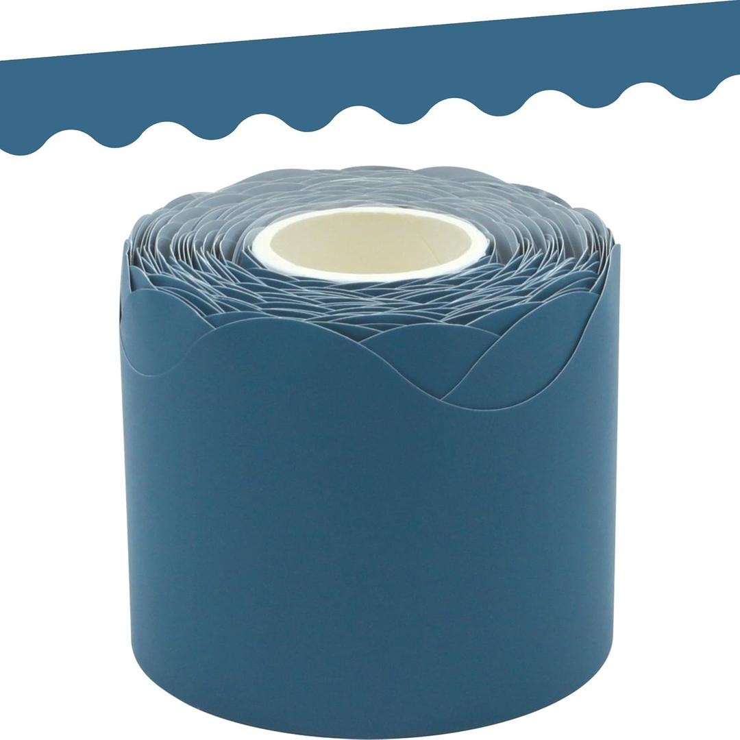 Teacher Created Resources Slate Blue Scalloped Rolled Border Trim - 50ft - Decorate Bulletin Boards, Walls, Desks, Windows, Doors, Lockers, Schools, Classrooms, Homeschool & Offices, Pack of 2