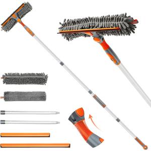 Eazer 89'' Squeegee Window Cleaner 2 in 1 Rotatable Window Cleaning Tool Kit with Extension Pole, Window Washing Equipment with Bendable Head for Indoor/ Outdoor Window and Car Glass