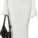 PRETTYGARDEN Sweater Dresses for Women 2026 Fall Bell Long Sleeve Crew Neck Bodycon Maxi Dress Winter Ribbed Knit Outfits (Small, White)