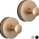 Suction Cup Hooks for Shower, Bathroom, Glass Door, Mirror, Tile - Loofah, Towel, Coat, Robe for Hanging up to 15 lbs  Brushed Gold, Matte Chrome Nickel, Black - 2 pack (Brushed Gold)