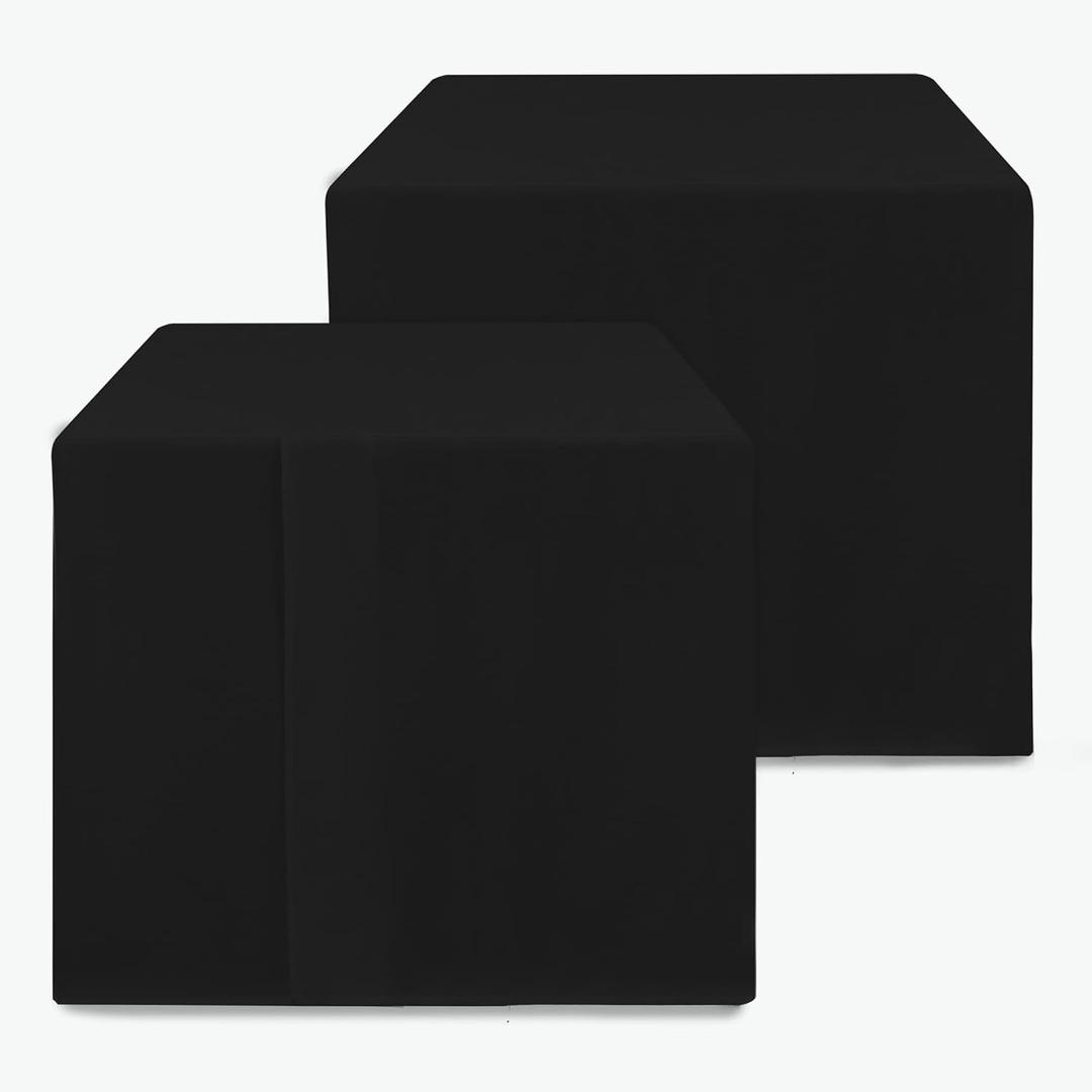HolidayIdeas 2 Pack Square Fitted Table Covers - 34 x 34 Inch - Black Fabric Table Clothes Washable Tablecloth Protectors for Parties, Holiday Dinner, Trade Show, Vendor Stand