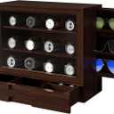 AUTOARK Wooden Watch Sunglass Display Case,12 Watch Box with Jewelry Drawer,Watch Eyeglass Holder with Window,Vertical Storage,Gift Idea,Walnut,AW-185