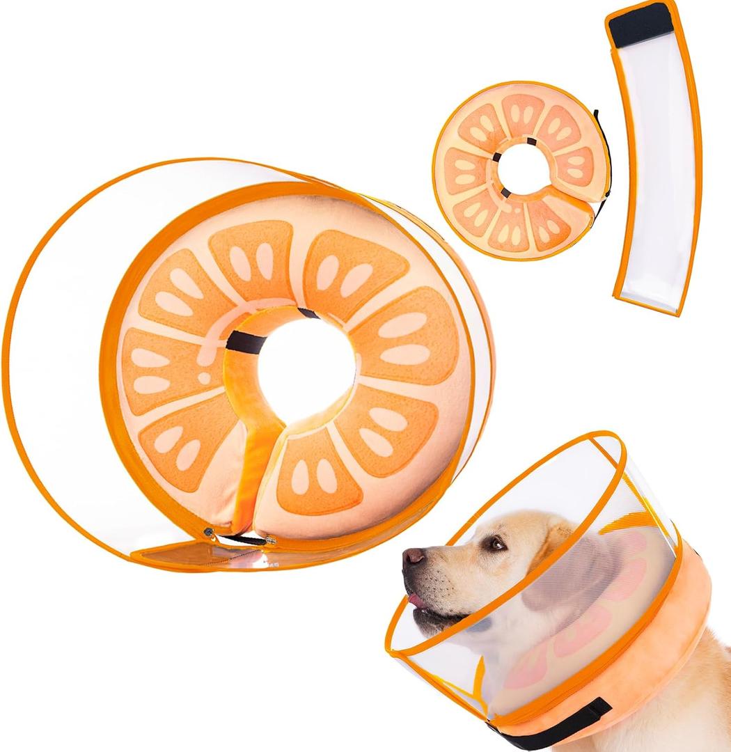 Inflatable Dog Cone Collar for Large Medium Small Dogs, Soft Dog Donut Collar Adjustable Recovery Cone for Pets After Surgery, Extra Enhanced Anti-Licking Guard Shield for Pets (X-Large, Orange)