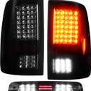 (3 Pack) Rear LED Taillight + 3rd Brake Cargo Lamp for 2009-2018 Dodge Ram 1500, 2010-2018 Ram 2500 3500 Chrome Smoke Lens, Only Fit factory Halogen/incandescent and Without Projector Headlights Model