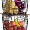 Wire Storage Basket For Kitchen Pantry and Counter - Stackable Wire Organizing Bin For Produce, Vegetable - Countertop Potato, Onion, Veggie Basket Brown (2pack-Bronze)