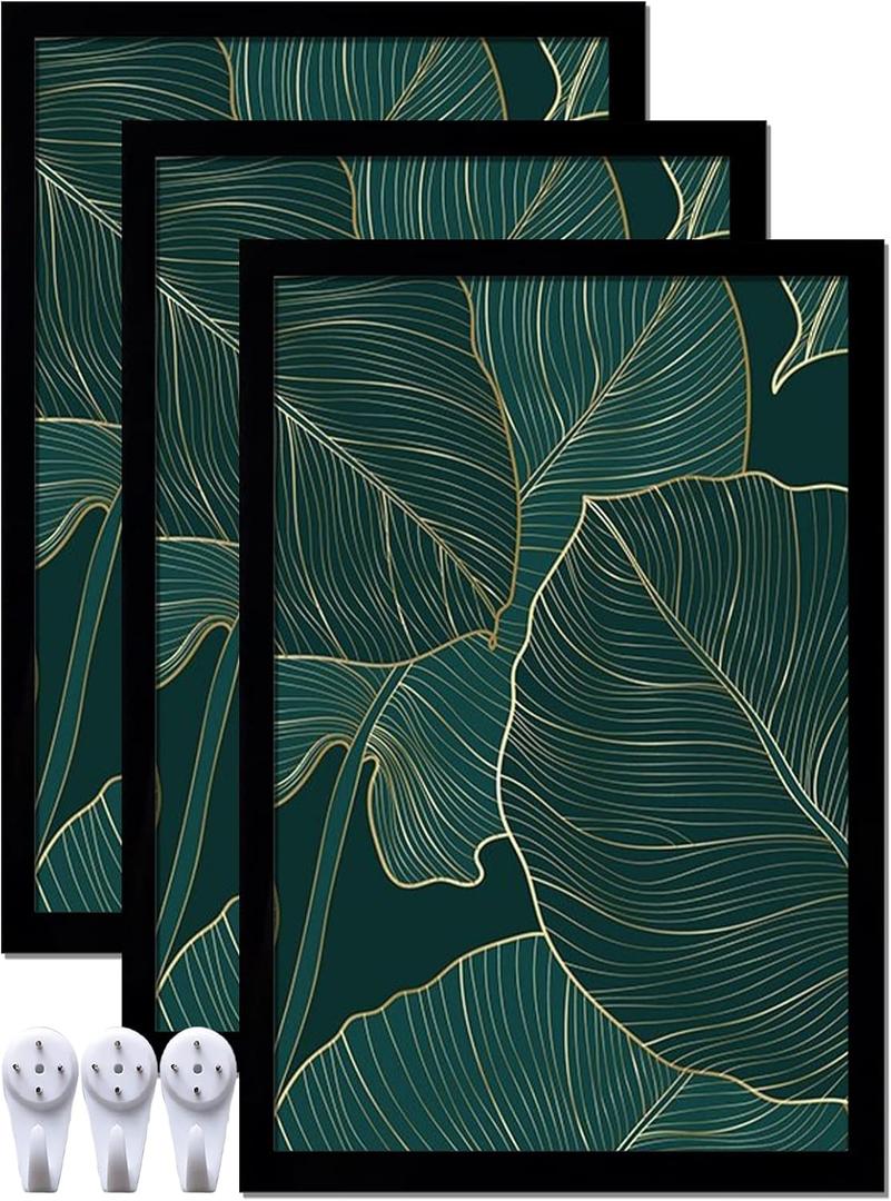 Black Picture Frame Set of 3, 12x18 Picture Frame for Photo Poster Canvas Certificate Document Display Horizontally or Vertically High Transparent Wall Gallery (Size 12 x 18 Inches)