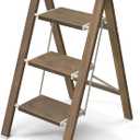 Mayi Plus 3 Step Ladder,Aluminum Folding Step Stool for Adults,Step Ladder with Wide Anti-Slip Pedal,330 lbs Capacity for Home,Kitchen,Library,Office(Cherry Woodgrain)