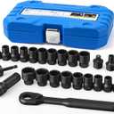 3/8-Inch Pass Through Socket Set, 24-Piece SAE & Metric 12-Point Go-Thru Sockets with 2-in-1 Ratchet (72-Tooth), Adapter, Extension Bar & Sturdy Case, CR-V Steel