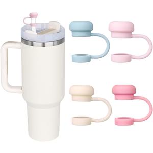 6 x HEYSKAY 4PCS 10MM Silicone Straw Cover Cap for Stanley Cup 30/40oz, Reusable Toppers for Tumblers With Handle, Simple Modern Straw Caps (4PCS Basic Straw Cover-Cream Pomelo/Rose Quartz/Blue/Pink)