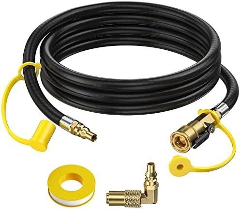 7FT Quick Connect RV Propane Hose with 1/4" Safety Shutoff Valve and 1/4" Male Full Flow Plug, Low Pressure Quick Disconnect Propane Hose with Elbow Adapter for 17" and 22" Blackstone Griddles