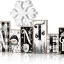 2 Pcs Winter Table Decor Snowman Christmas Table Centerpieces Black and White Snowman Tiered Tray Decor Snowflake Block Signs Winter Decorations for Home Kitchen Office Shelf Blue