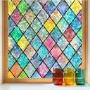 rabbitgoo Stained Glass Window Film Rainbow Lattice Cling, 23.6" x 118.1"