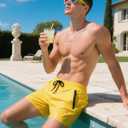 Mens Swim Trunks Quick Dry Swimming Shorts with Zip Pockets Men's Bathing Suits 5 Inch Inseam Elastic Mesh Lining Fit (Yellow, XS)