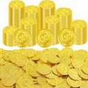 200Pcs Gold Coins, Plastic Gold Coins Bulk, 1.4 Inch Fake Coins for Rewards Tokens, Pirate Coin for Party Decorations, Reasure Hunt Games, Adventure Theme Party Supplies