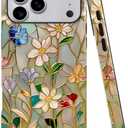 Case Compatible with iPhone 17 Pro Max,Fall Prevention Bright Hybrid 2-Layer Hard Shell Phone Case for Girls Boys,Stained Glass Bloom Flower