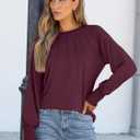 ANRABESS Long Sleeve Shirts for Women 2025 Fall Dressy Casual Tops Pleated Crewneck Loose Basic Blouses Fashion (Red, S)