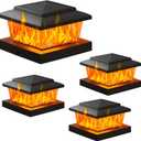 VOLISUN Solar Fence Post Lights 4pack, Black Solar Deck Post Cap Flame Light Outdoor Waterproof, High Brightness Flickering Flame SMD LED Lighting, for 4x4 Wooden/4x4 Vinyl Post