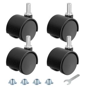 2 Inch Furniture Stem Casters Set of 4, Threaded Stem Diameter 5/16" Plastic Caster Wheels, Black Swivel Small Castors with T-Nuts, for Table, Cabinet, Storage Rack