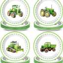 48 Pcs Tractors Birthday Party Decorations Green Tractor Plates 4 Styles Paper Plate Green Tractor Tableware Set Tractors Party Disposable Plates for Holiday Birthday Baby Shower Decors Supplies