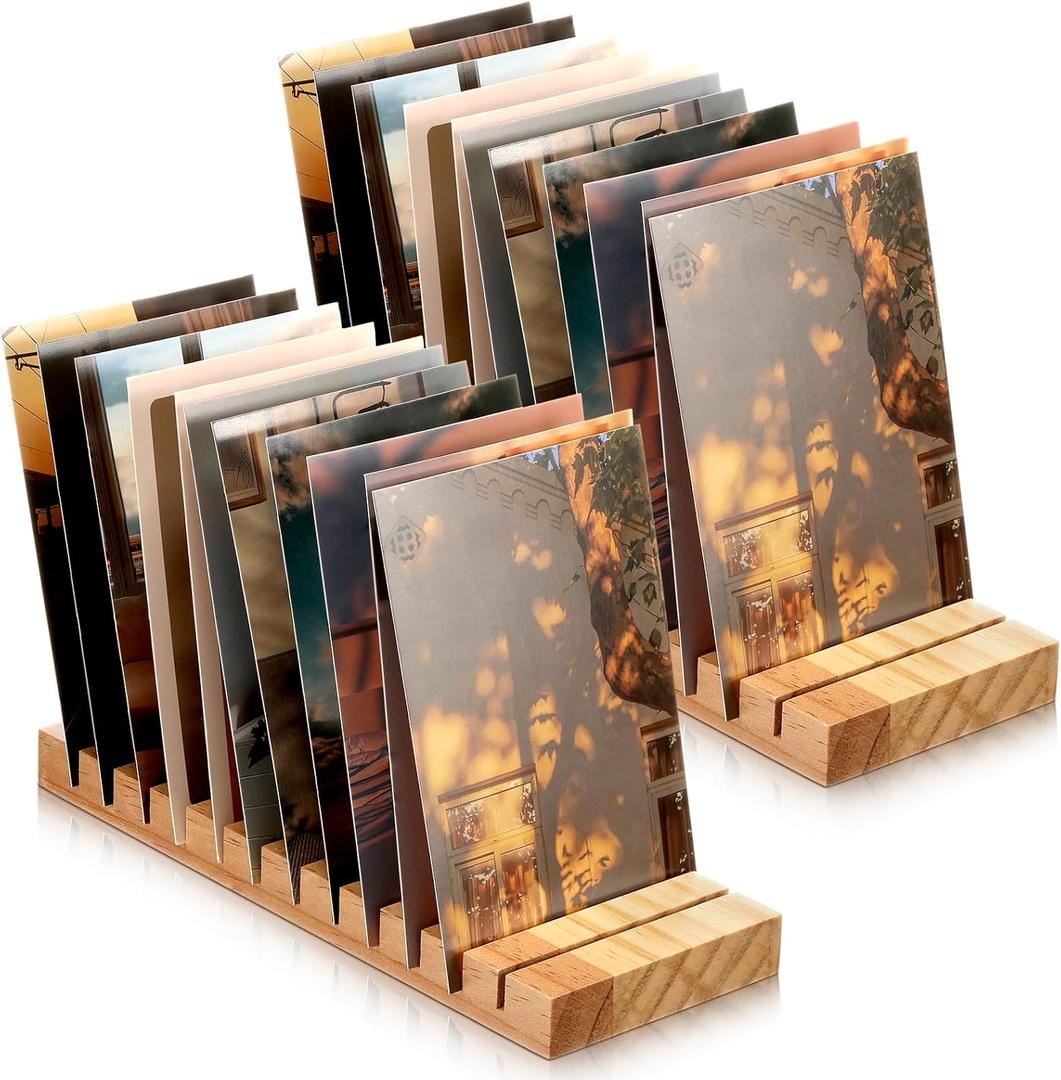 Marsui Greeting Card Display Stand 12 Slot Wooden Card Holder Rack Tabletop Photo Organizer for Vendor Postcards Post Sticker Bookmark Home Office Decoration(Wood Color)