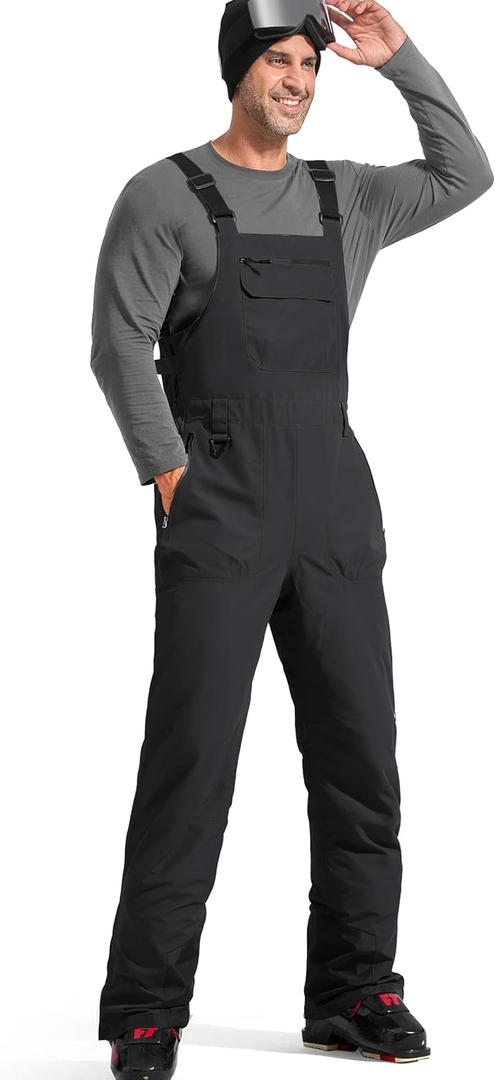 FREE SOLDIER Mens Snow Bibs Ski Pants Softshell Waterproof Insulated Warm Snow Pants Windproof Ski Bib Overalls (XX-Large/32" Inseam, Black)