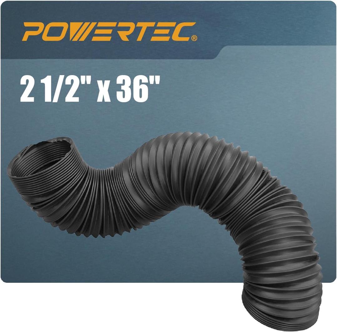 POWERTEC 2-1/2'' x 36'' Dust Collection Hose, 2.5 Inch Flexible PP Dust Collector Hose for Table Saw, Miter Saw, Drill Press, Belt Sander, Woodworking and Wood Shop Dust Collection System (70198)