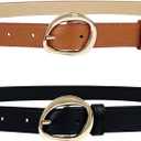 TOPACC 2 Pack Skinny Belts for Women Adjustable Thin Waist Belt with Gold Buckle for Dresses Pants Jeans Business Casual