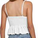 2 x LYANER Women's V Neck Elastic Waist Pleated Ruffle Hem Sleeveless Strappy Crop Cami Top (White, XL)