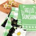 Miss Adola Spring Kitchen Towels - Spring Theme Microfiber 18x26 Inch 2pcs Dish Towels Decorative Absorbent Bright Green Hand Towel with Hanging Loop Design with Cat for Kitchen Housewarming Gift