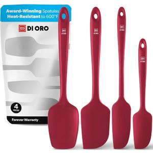 DI ORO Silicone Spatula Set - Rubber Kitchen Spatulas for Baking, Cooking, & Mixing - 600F Heat-Resistant & BPA Free Silicone Scraper Spatulas for Nonstick Cookware - Dishwasher Safe (4pc, Red)
