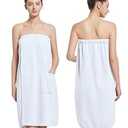 Women'S Soft Wrap Towel Full Length，Bath Robe After Shower Female Plush Long，Spa Bathrobes Lightweight With Pockets (US, Alpha, One Size, Regular, Regular, White)