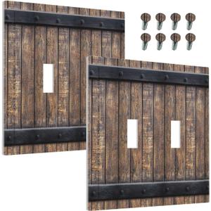 Decorative Light Switch Cover Rustic Barn Door Vintage Country Wood Board 2 Gang Wall Plate Double Toggle Switch Plate Receptacle Electrical Outlet Cover Switchplate for Farmhouse Cabin2 Pack