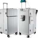 feilario Super Large Aluminum Frame Zipperless Checked Luggage Front Pocket, 30in