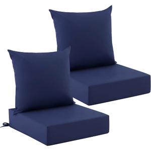 Outdoor Cushions for Patio Furniture, Outdoor Seat Cushion Set 24 x 24 x 5.75 in, Waterproof & Fade Resistant Outdoor Chair Cushions, Patio Cushion with Removable Cover, Set of 2, Navy Blue, 24*24+5.75/25*22.5"