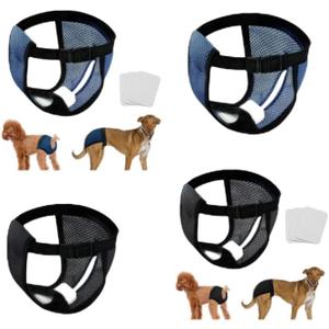 Large Washable Female Dog Diapers, Breathable & Adjustable Belly Bands for Housebreaking (Black+Blue L)