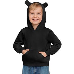 Haloumoning Baby Toddler Kid Boy Hooded Sweatshirts Fleece Hoodies Ear Hoodie Pullover Clothes with Pocket 1-8 Years (Black)