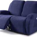 VANSOFY Recliner Cover, 2-Piece Stretch Reclining Couch Cover with Pockets Loveseat Sofa Slipcovers Soft Washable Furniture Protector for Dogs,(2 Seater, Navy Blue)