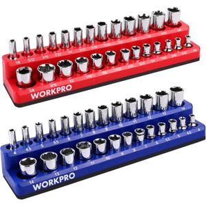 WORKPRO 1/4-inch Magnetic Socket Organizer Set, 2-Piece SAE & Metric Socket Holders, Holds 52 Standard and Deep Sockets for Tool Box, Tool Carts (Sockets Not Included)