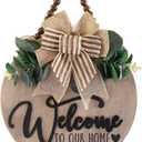 3D Welcome Sign for Front Door | Home/Farmhouse Porch Dcor Wooden Hanging Sign with Artificial Leaves and Rustic Beads | Christmas Classroom |12" Round (Oak_Nature)