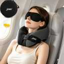 jiaao Travel Pillow Premium Memory Foam Neck Support, 360 Support Ergonomic Design Neck Pillow for Airplanes, Cars & Trains with Eye Mask, Earplugs and Bag