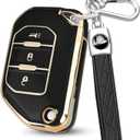 for Jeep Key Fob Cover, Premium Soft TPU Full Protection Key Case Compatible with Wrangler JL JLU Rubicon Sahara Sport S 4xe, Gladiator JT 3 Button Flip Remote Smart Key Shell (G-Black)