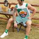 Bindefon Bibs Overalls Men Adjustable Straps Coveralls Shorts Printed Jumpsuit Male Romper (Large, Green Beer Glass)