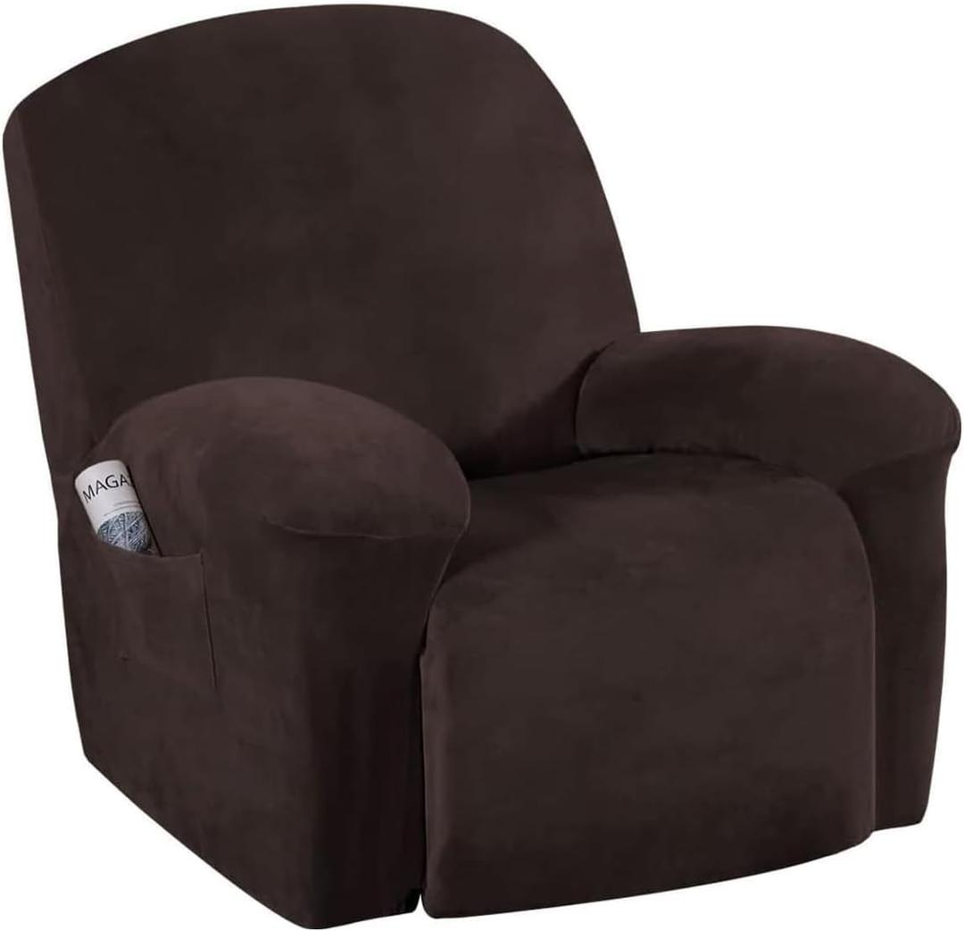 H.VERSAILTEX Velvet Recliner Chair Covers 1-Piece for Reclining Chair, Recliner Cover Feature Thick Luxury and Soft Fabric with Elastic Bottom, Anti-Slip Foams Attached (Brown,X-Large)