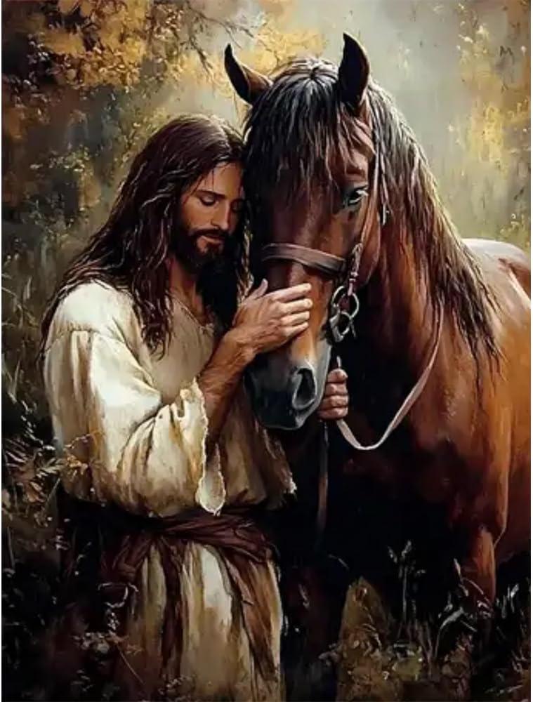 BOHADIY 5D Jesus Diamond Painting Kits for Adults, DIY Horse Diamond Art Painting Kits for Beginner, Full Drill Gem Art Painting Crafts for Home Wall Decor Gift 12x16
