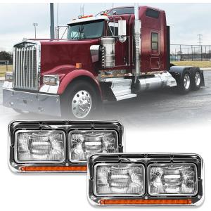 LED DRL Headlights for Kenworth T400 T600 T800 W900 K100 C500 Peterbilt 378 379 Front Headlight Assembly [Included All Bulbs] OE Replacement Driver Left and Passenger Right Side DOT Approved
