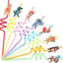 LemonRoad 24 Pcs Reusable Animal Parade Straws Plastic Twisty Silly Crazy Curly Drinking Straws Cute Straw for Adult Animal Parade Gifts Birthday Party Family Reunion Favor