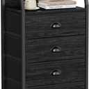 Furnulem Tall 4 Drawers Dresser, Vertical Storage Tower Black Dresser for Bedroom, Hallway, Entryway, Nursery, Closet Organizer, Nightstand Bedside Table Furniture, Sturdy Steel Frame, Wood Top