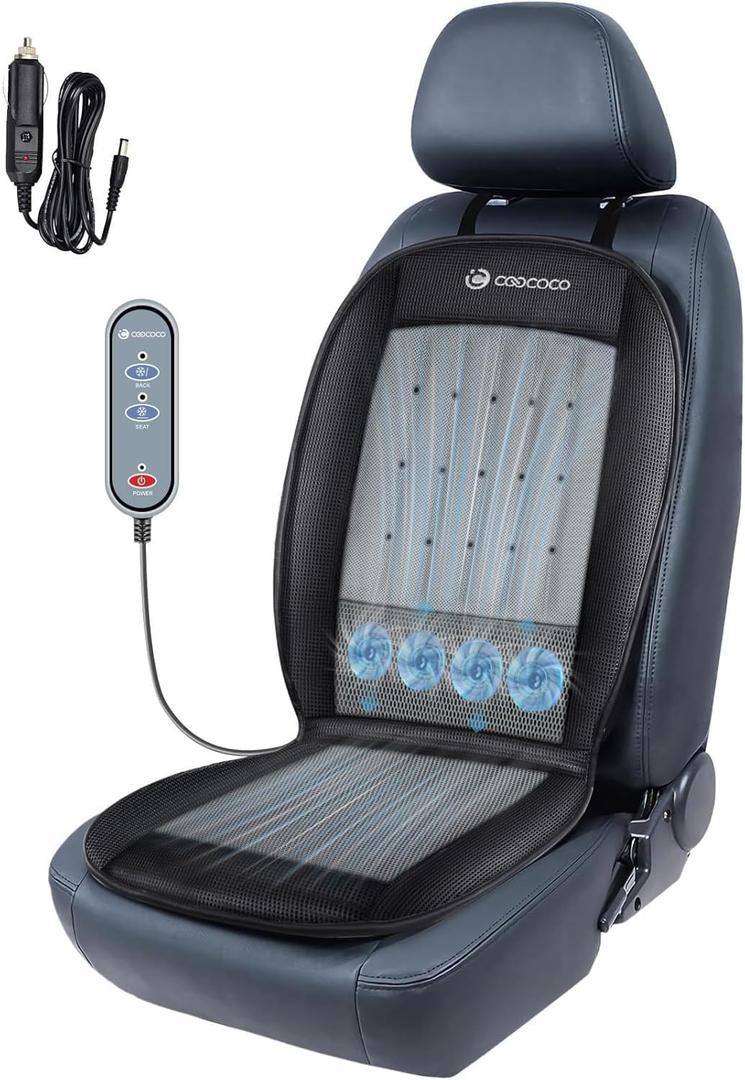 CooCoCo Ventilated Car Seat Cover, 12V Cooling Seat Cushion for Cars, Automotive Adjustable Temperature Cooling Car Seat Cover, Fit for SUV Truck Office Pad (44" x 19.3" - Black)