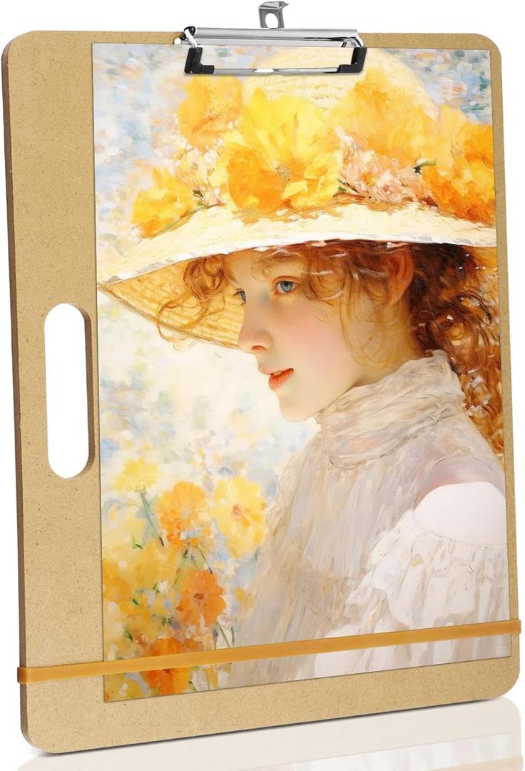 Mkobon 13" x 17" Sketch Drawing Board, Art Board with Handle, Sturdy Clip and Rubber Band, Portable Artist Clipboard Easel for Adults, Classroom, Studio Drafting, Watercolor, Painting Supplies Stuff
