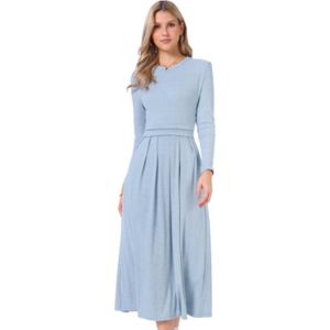 Allegra K Long Sleeve Maxi Dress for Women's Casual Formal Spring A-Line Dresses Small Blue